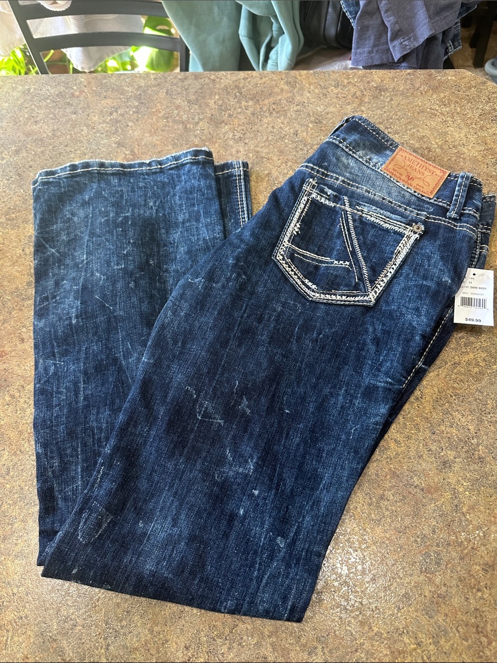Amethyst Jeans Women's Dark Blue Boot Cut Jeans with Contrast Pocket Stitching